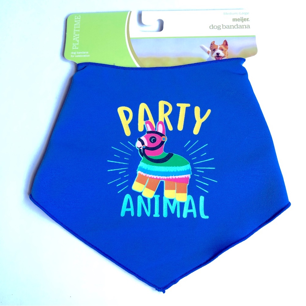 3/$15 NEW PARTY ANIMAL Pet Bandana Dog Apparel Blue Medium Large, 15"- 18" Neck